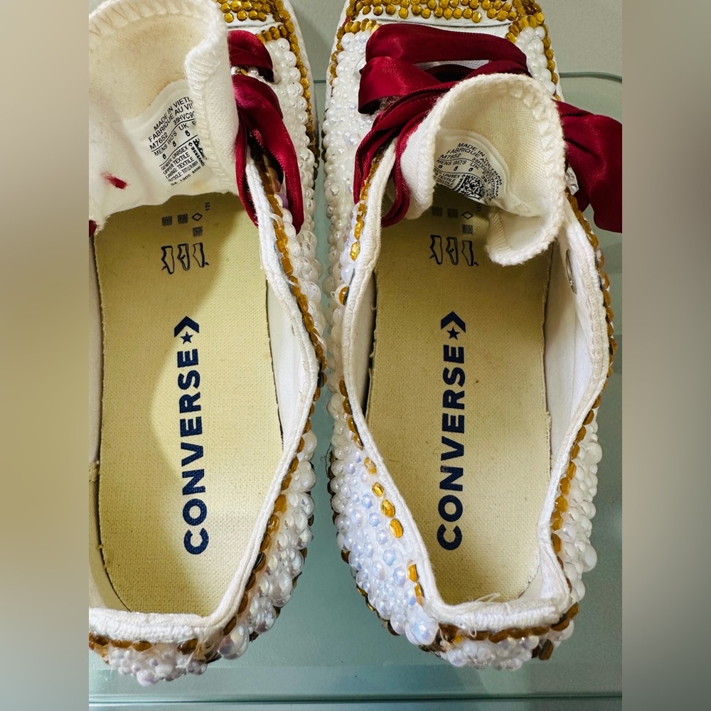 Converse CT All Star Ox Customized‎ Size 8 Pearl Sneakers Ribbon Laces Youth - Picture 7 of 10
